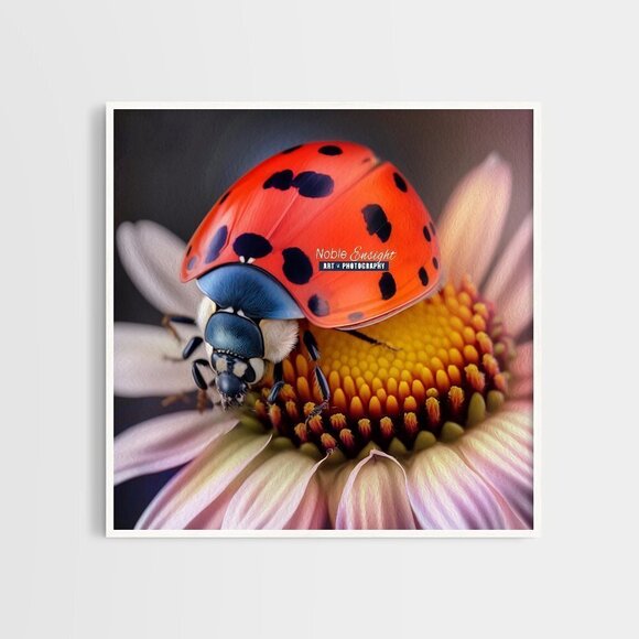 8x8 Ladybug Beetle on a Flower Watercolor Oil Painting Art Print - Picture 3 of 5